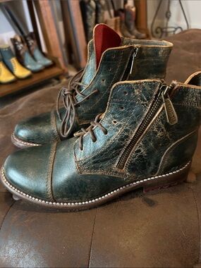 Green Distressed Leather Ankle Boots for women